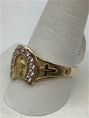 Gent's Cubic Zirconia Horse Shoe Gold Ring 10K Yellow Gold 4.1g Size 12.5
